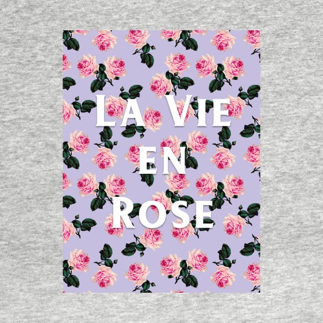 La Vie En Rose - Scattered pink vintage roses on lilac, pink tee by bettyretro